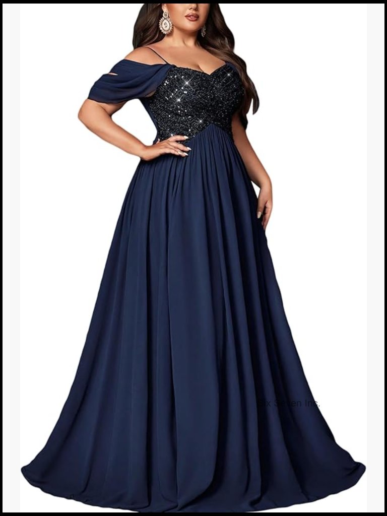 Plus Size Sequin A-Line Maxi Dress With Spaghetti Straps Formal Prom Wedding